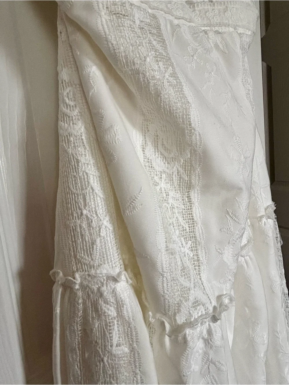 Altar'd State Cream Lace Tiered Maxi Skirt